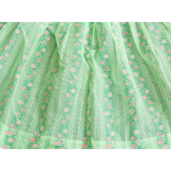 Vintage Apron Chiffon Green Floral Half Apron 1950s - Picture 3 of 4
